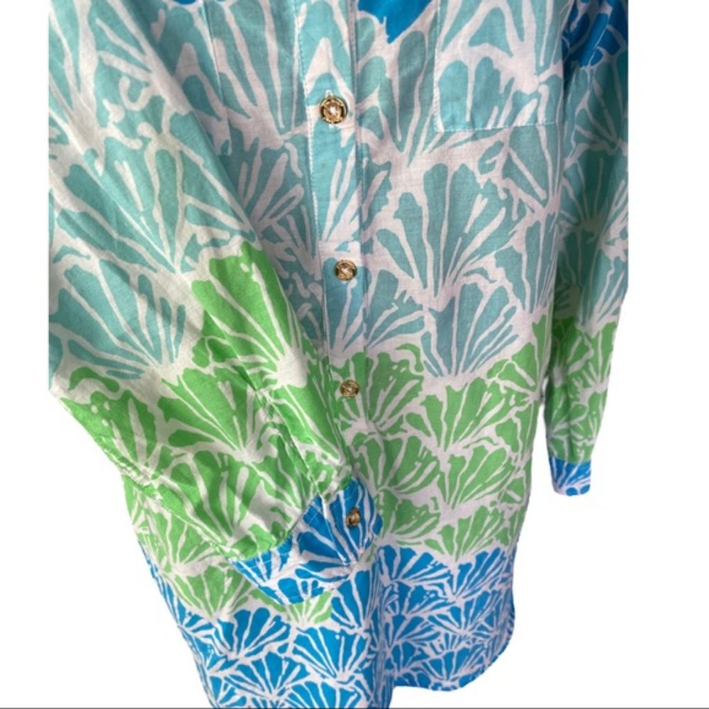 Lilly Pulitzer shirt dress tunic XS button up long sleeve pastels shell print - Picture 2 of 10
